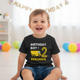 Camiseta Para Bebê Festa de 2 Anos Construção de Caminhão
