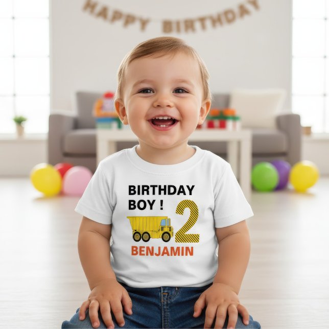 Camiseta Para Bebê Festa de 2 Anos Construção de Caminhão (Criador carregado)