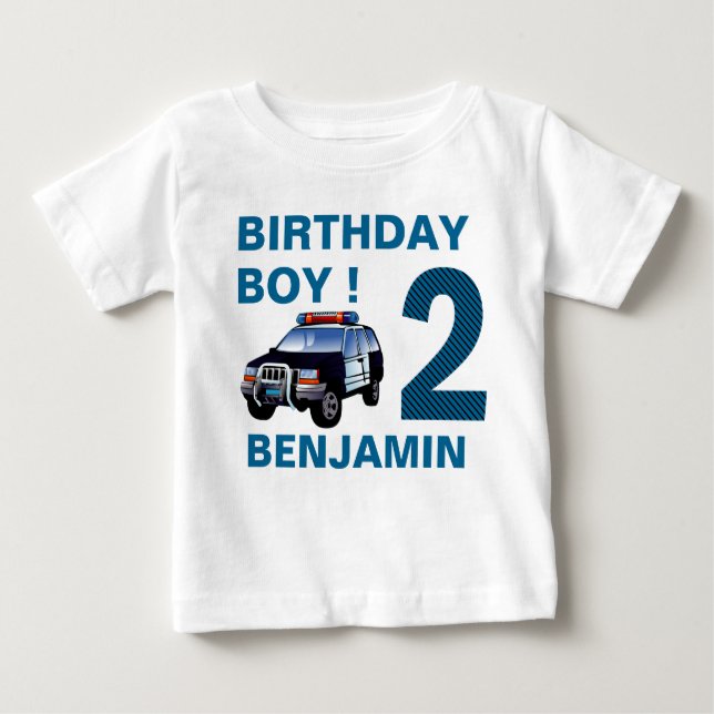 Camiseta Para Bebê Festa de 2 Anos de Carro Policial (Frente)