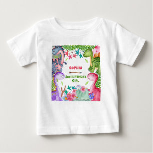 Camiseta Para Bebê Festa de 2 anos de Dinossauro Menina Fofa