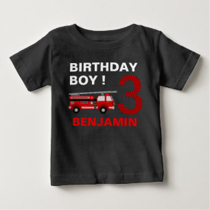 Camiseta Para Bebê Festa de 3 anos do Caminhão de Bombeiros