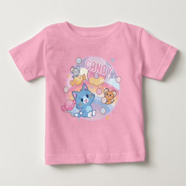 Camiseta Para Bebê Festa de Anime Tom e Jerry Candy (Frente)