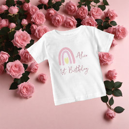 Camiseta Para Bebê Festa de aniversário arco-íris amarelo rosa pastel