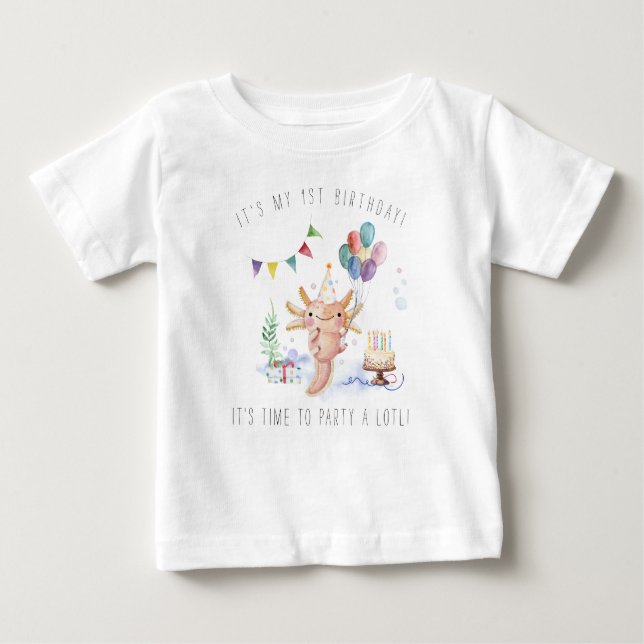 Camiseta Para Bebê Festa de aniversário Axolotl de Cód. Água (Frente)