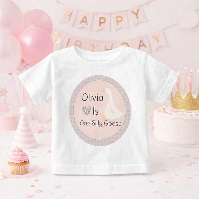 Camiseta Para Bebê Festa de Aniversário da Menina Ganso Tolo de Ginga (Criador carregado)