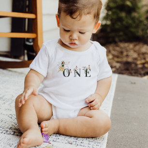 Camiseta Para Bebê Festa de Aniversário de 1 ano da Fada Floral Mágic
