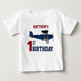 Camiseta Para Bebê Festa de Aniversário de 1 Ano de Avião Azul Vintag