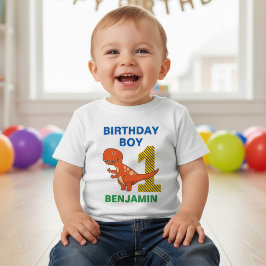 Camiseta Para Bebê Festa de Aniversário de 1 ano do Dinossauro Fofo