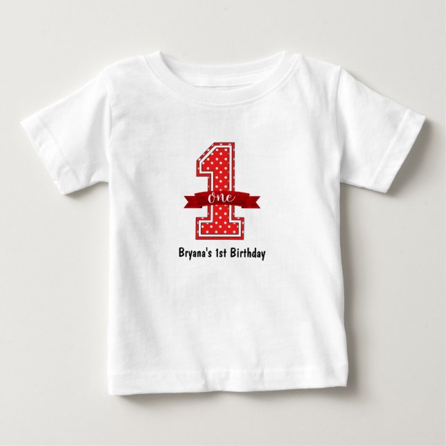 Camiseta Para Bebê Festa de Aniversário de 1 Um 1º Ano com Bolinhas V (Frente)
