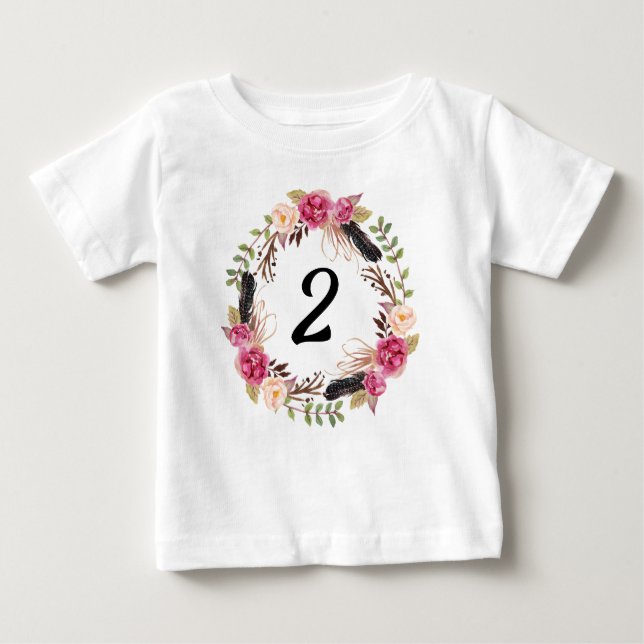 Camiseta Para Bebê Festa de Aniversário de 2 Anos Boho Segundo Aniver (Frente)