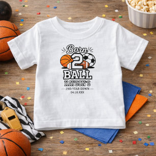 Camiseta Para Bebê Festa de Aniversário de 2 Anos Tema Esportes Nasci