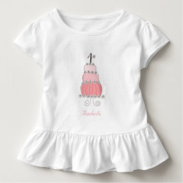 Camiseta Para Bebê Festa de Aniversário de 4 anos de Menina Bolo Rosa