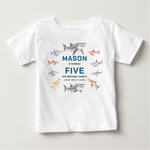 Camiseta Para Bebê Festa de Aniversário de 5 anos Shark Splash   Cria