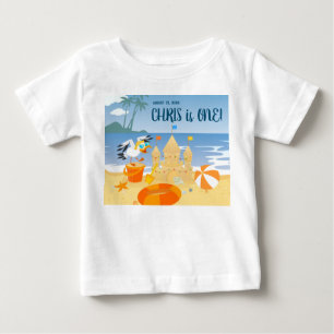 Camiseta Para Bebê Festa de aniversário de bebê menino na praia com c