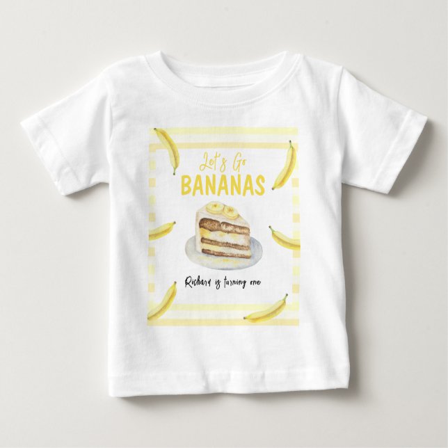 Camiseta Para Bebê Festa de aniversário de Bolo de Banana com Aquarel (Frente)