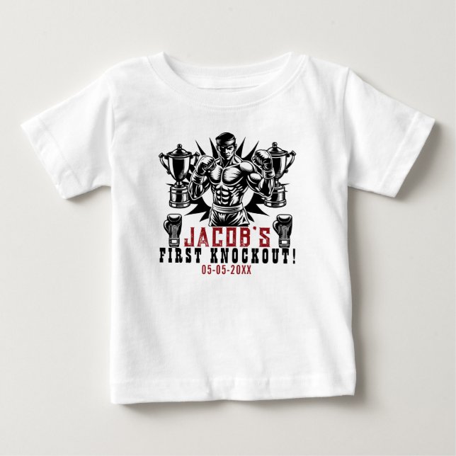 Camiseta Para Bebê Festa de Aniversário de Boxe Primeira Luta (Frente)