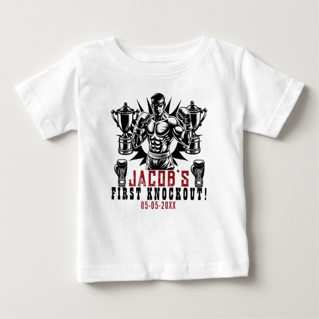 Camiseta Para Bebê Festa de Aniversário de Boxe Primeira Nocaute (Frente)
