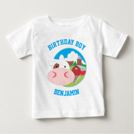 Camiseta Para Bebê Festa de Aniversário de criança de Fazenda de Vaca