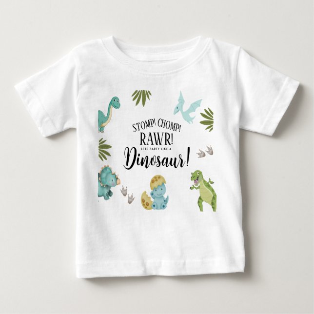 Camiseta Para Bebê Festa de Aniversário de Dinossauro (Frente)