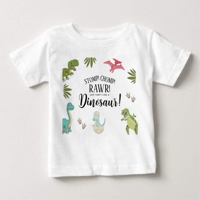 Camiseta Para Bebê Festa de Aniversário de Dinossauro (Frente)