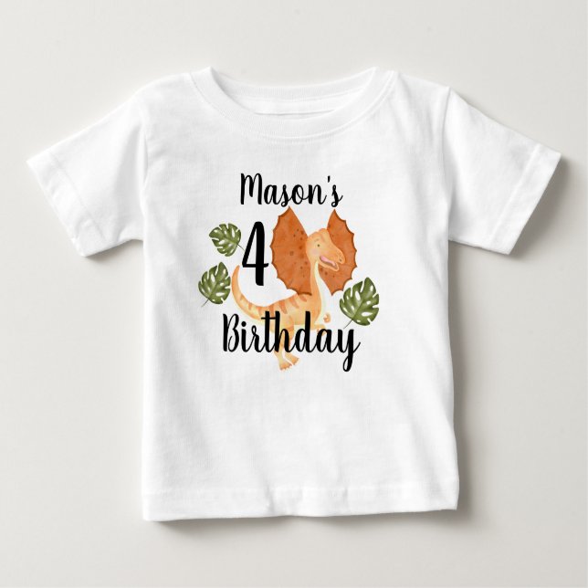 Camiseta Para Bebê Festa de Aniversário de Dinossauro Aquarela Vegeta (Frente)