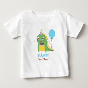 Camiseta Para Bebê Festa de Aniversário de Dinossauro Fofo Rawr Eu Te