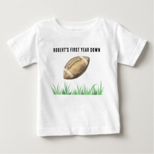 Camiseta Para Bebê Festa de Aniversário de Futebol Primeiro Ano Down
