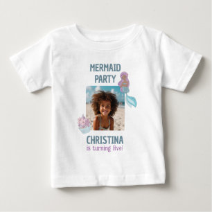 Camiseta Para Bebê Festa de Aniversário de Menina Negra Sereia com Fo