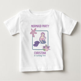 Camiseta Para Bebê Festa de Aniversário de Menina Sereia Roxo Turques