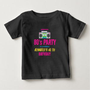 Camiseta Para Bebê Festa de aniversário de Neon Retro Personalizada