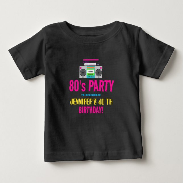 Camiseta Para Bebê Festa de aniversário de Neon Retro Personalizada (Frente)