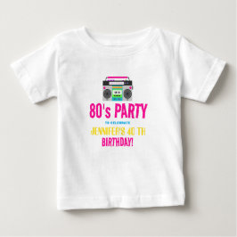 Camiseta Para Bebê Festa de aniversário de Neon Retro Personalizada