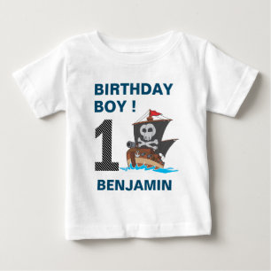 Camiseta Para Bebê Festa de Aniversário de Pirata Fofo de 1 Ano