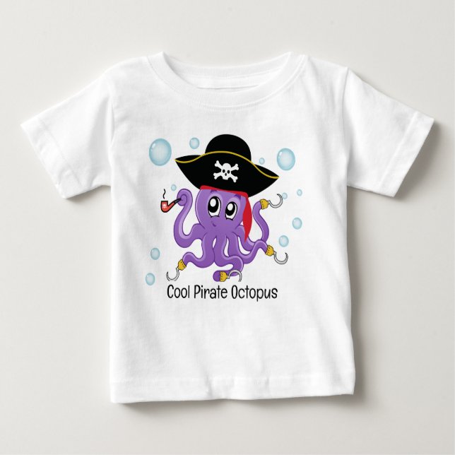 Camiseta Para Bebê Festa de aniversário de polvo pirata, presente, be (Frente)