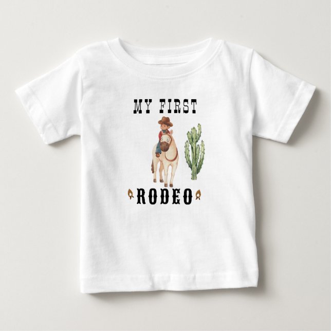 Camiseta Para Bebê Festa de Aniversário de Rodeio Cowboy (Frente)