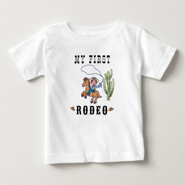 Camiseta Para Bebê Festa de Aniversário de Rodeio Cowboy (Frente)