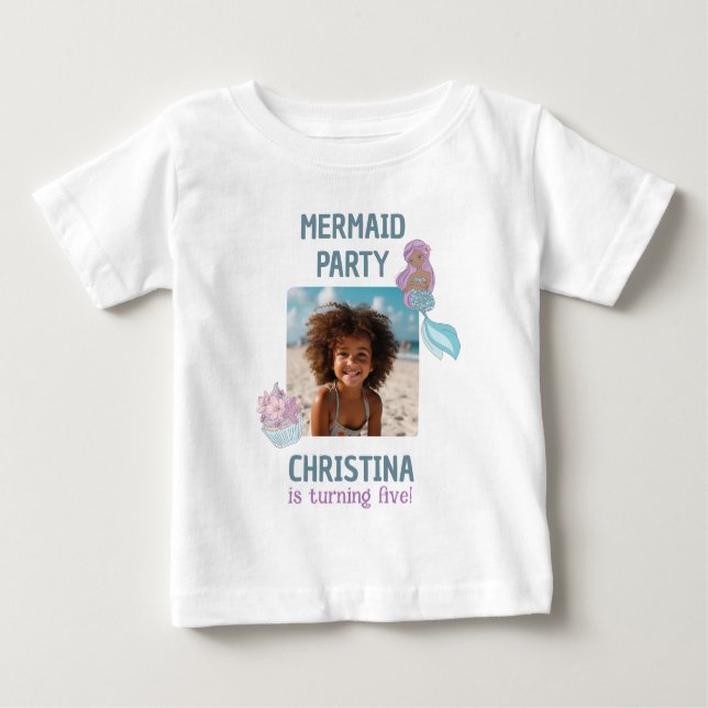 Camiseta Para Bebê Festa de aniversário de Sereia Personalizada da Bl (Frente)