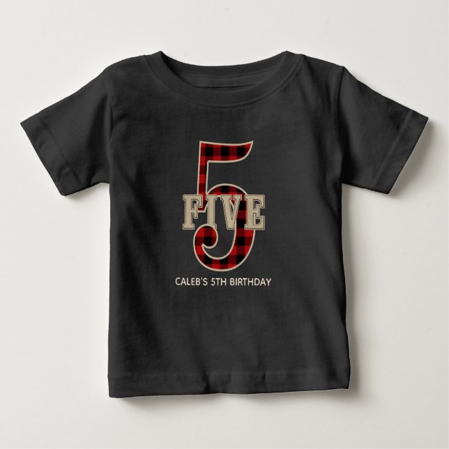 Camiseta Para Bebê Festa de aniversário de Xadrez de Buffalo Vermelho (Frente)