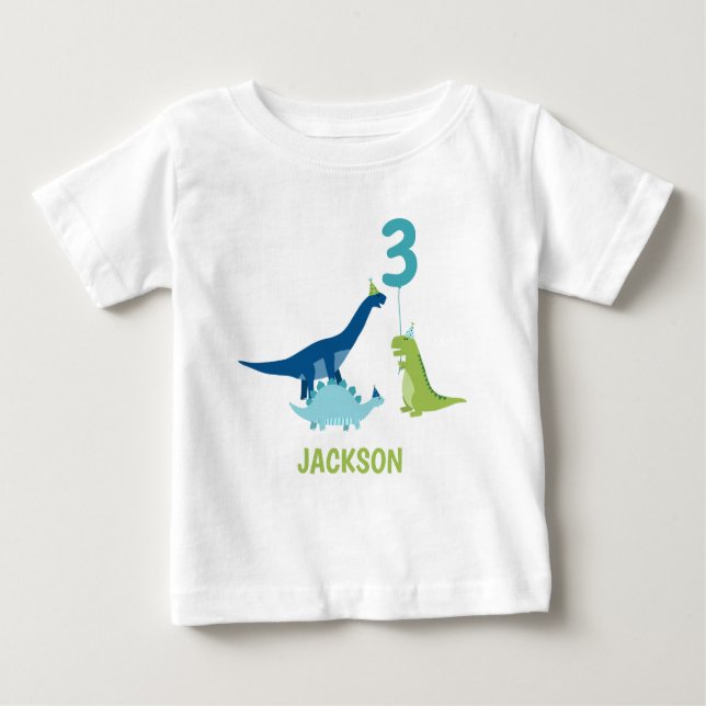Camiseta Para Bebê Festa de aniversário do dinossauro (Frente)