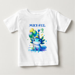 Camiseta Para Bebê Festa de aniversário do Menino Axolotl Azul e Verd