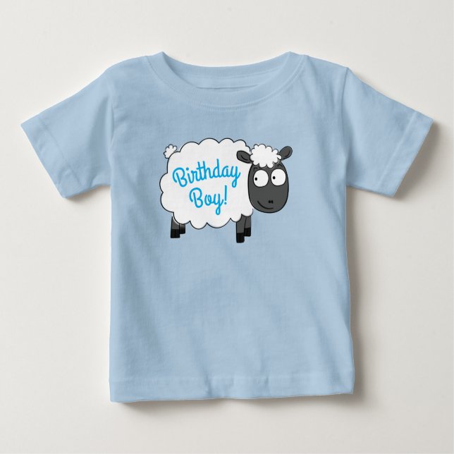 Camiseta Para Bebê Festa de Aniversário do Menino com Ovelhas, Desenh (Frente)