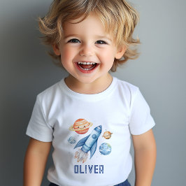 Camiseta Para Bebê Festa de aniversário do menino do foguete espacial