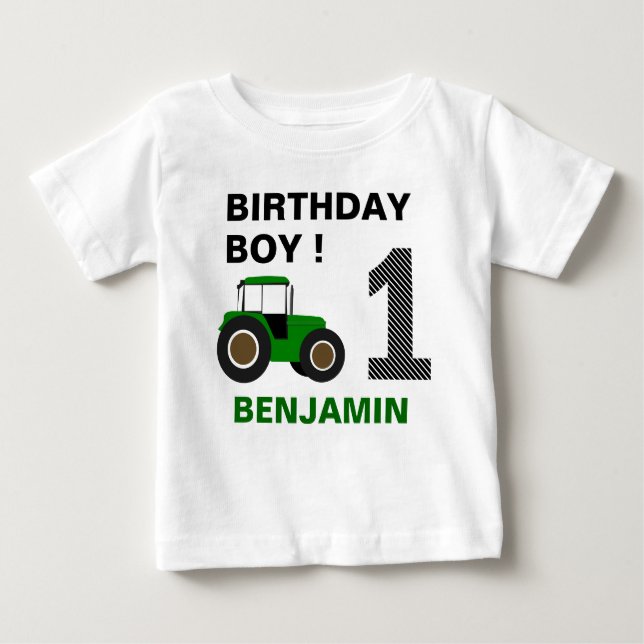 Camiseta Para Bebê Festa de Aniversário do Trator da Fazenda Verde (Frente)