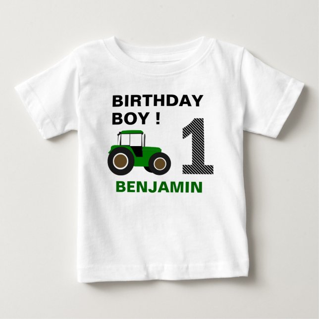 Camiseta Para Bebê Festa de Aniversário do Trator Verde da Fazenda (Frente)