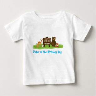 Camiseta Para Bebê Festa de Aniversário Floresta Rústica Animais Irmã