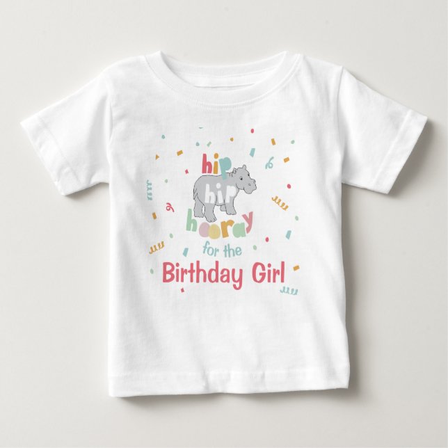 Camiseta Para Bebê Festa de aniversário Hippo Partido Hippopotamus (Frente)