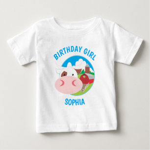 Camiseta Para Bebê Festa de Aniversário Infantil Fazenda de Vaca Fofa