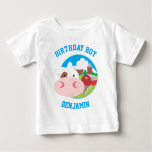 Camiseta Para Bebê Festa de Aniversário Infantil Fazenda de Vaca Fofa