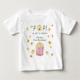 Camiseta Para Bebê Festa de Aniversário Infantil Pipoca Aquarela