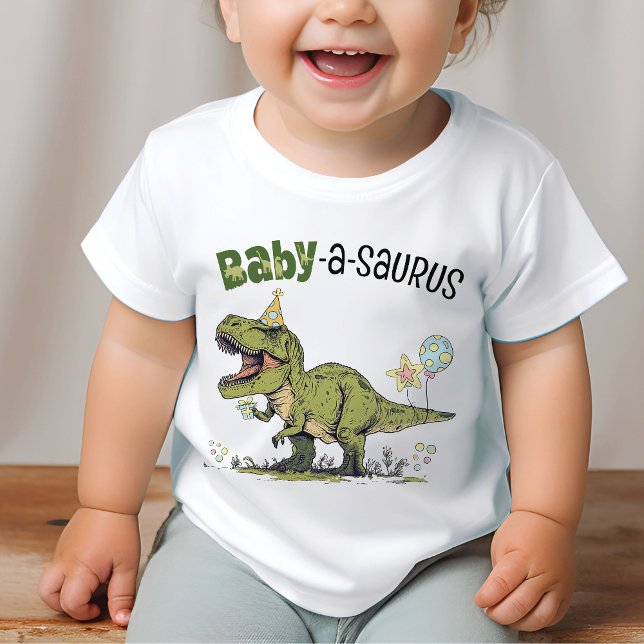 Camiseta Para Bebê Festa de Aniversário Infantil Tema Dinossauro Baby (Cute funny baby-a-saurus t-rex dinosaur theme kids birthday party matching family members t-shirt)